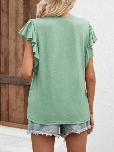 Notched Cap Sleeve T-Shirt - Trendsi