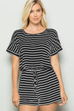 Heimish Full Size Striped Round Neck Short Sleeve Romper - Trendsi