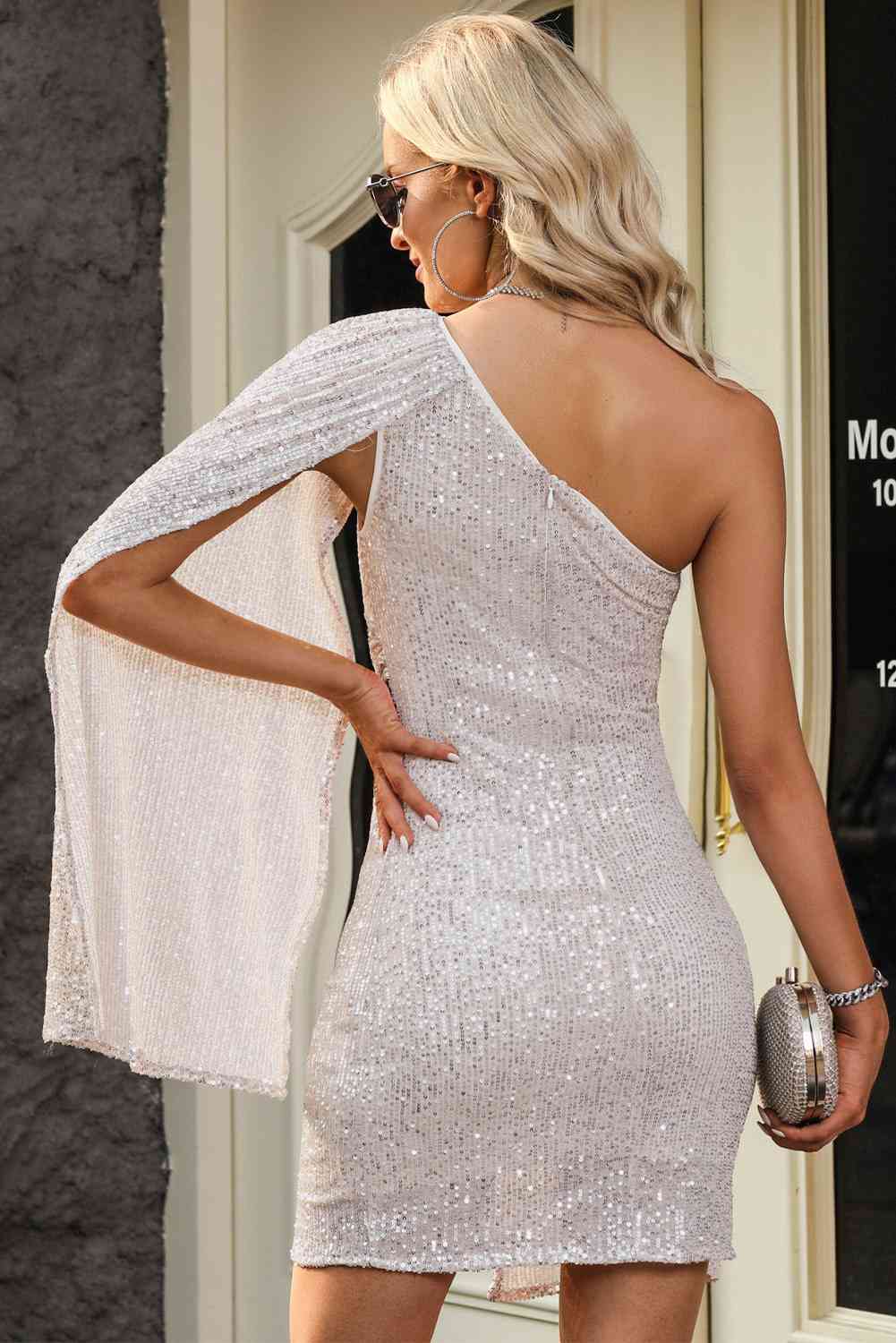 Sequin One Shoulder Mini Dress - Trendsi - Flyclothing LLC