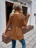Waffle-knit V-Neck Long Sleeve Blouse - Trendsi - Flyclothing LLC