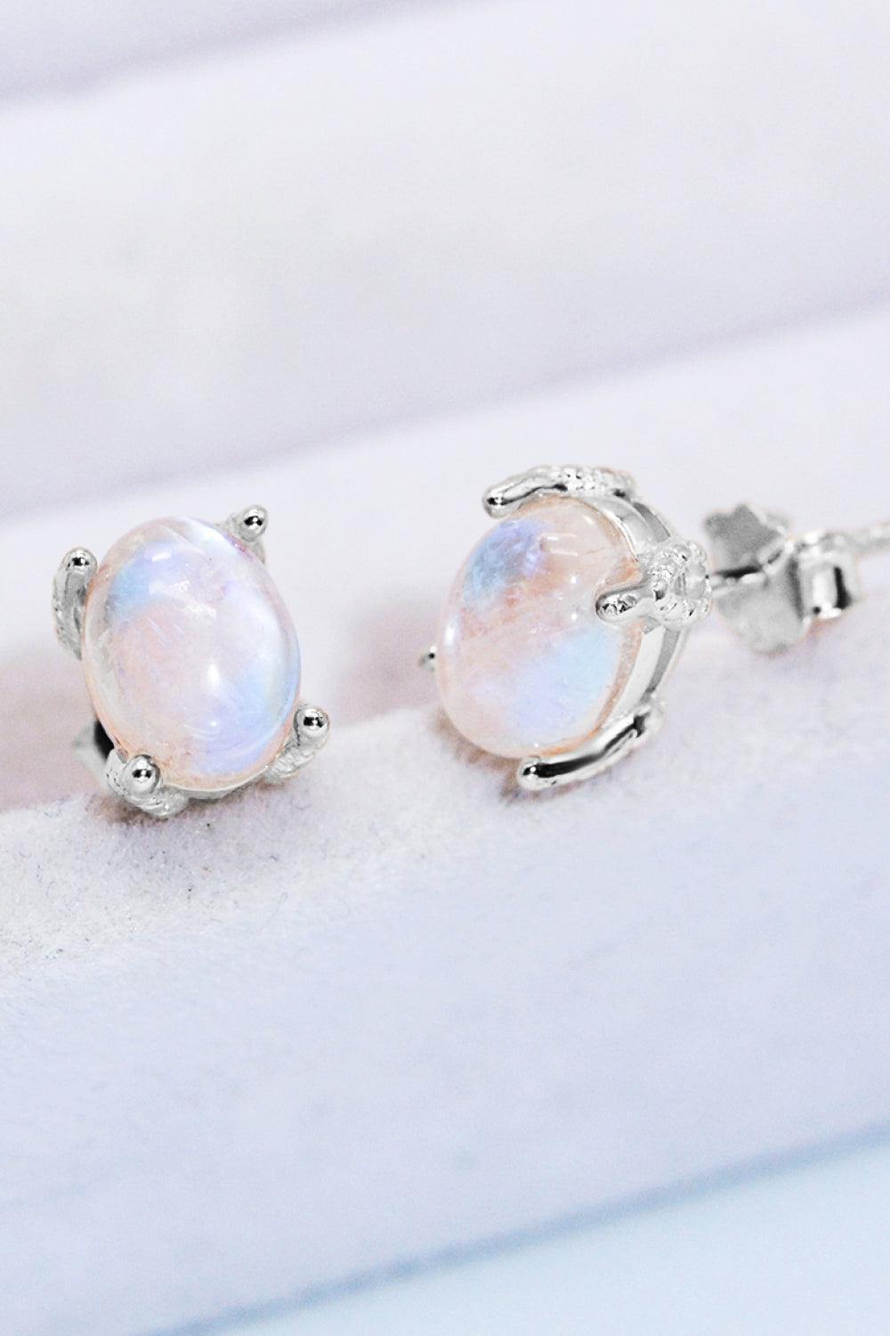 Natural Moonstone 4-Prong Stud Earrings - Flyclothing LLC