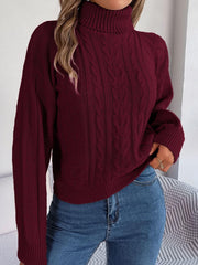 Cable-Knit Turtleneck Sweater - Trendsi