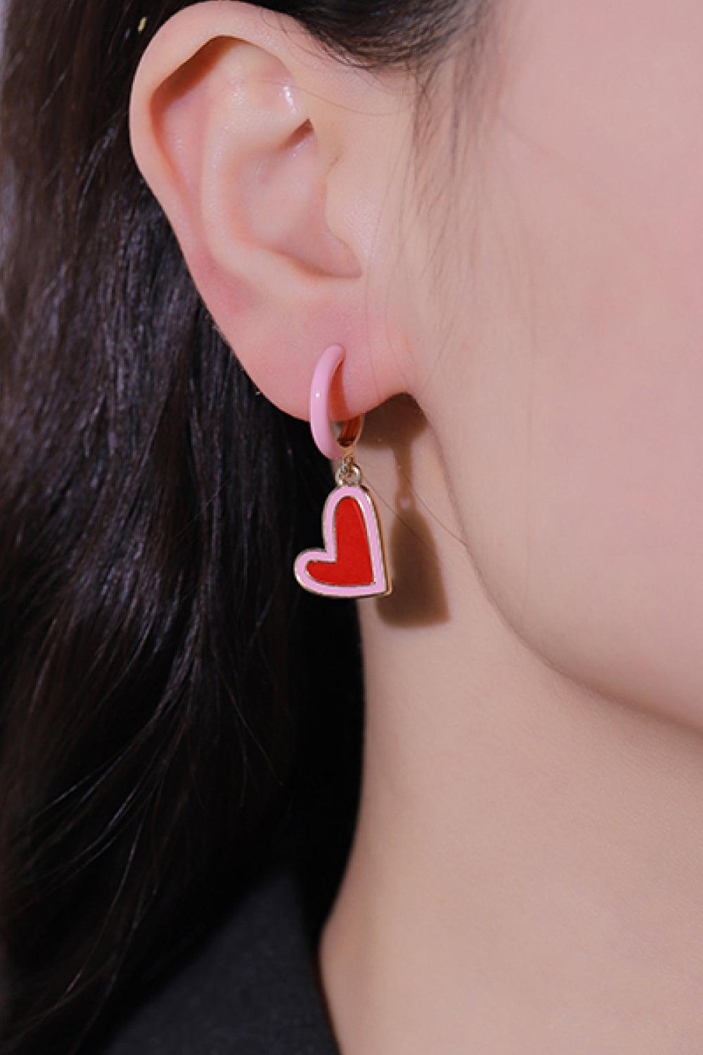 Contrast Heart-Shaped Drop Earrings - Flyclothing LLC