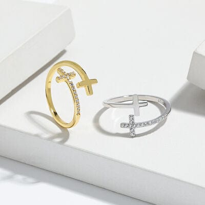 Zircon 925 Sterling Silver Double Cross Bypass Ring - Flyclothing LLC