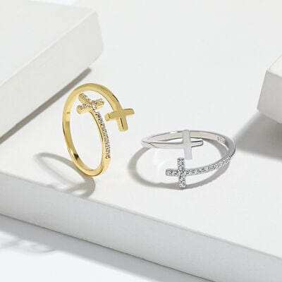 Zircon 925 Sterling Silver Double Cross Bypass Ring - Trendsi - Flyclothing LLC