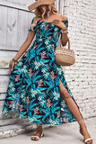 Floral Off-Shoulder Slit Dress - Trendsi