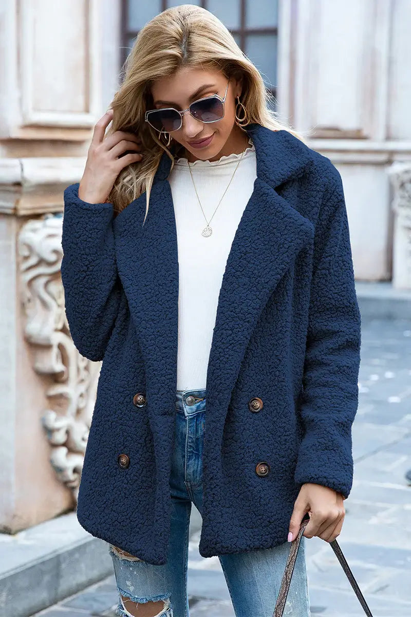 Full Size Lapel Collar Sherpa Coat - Trendsi - Flyclothing LLC