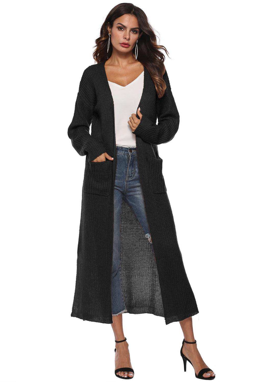 Long Sleeve Open Front Buttoned Cardigan - Trendsi - Flyclothing LLC