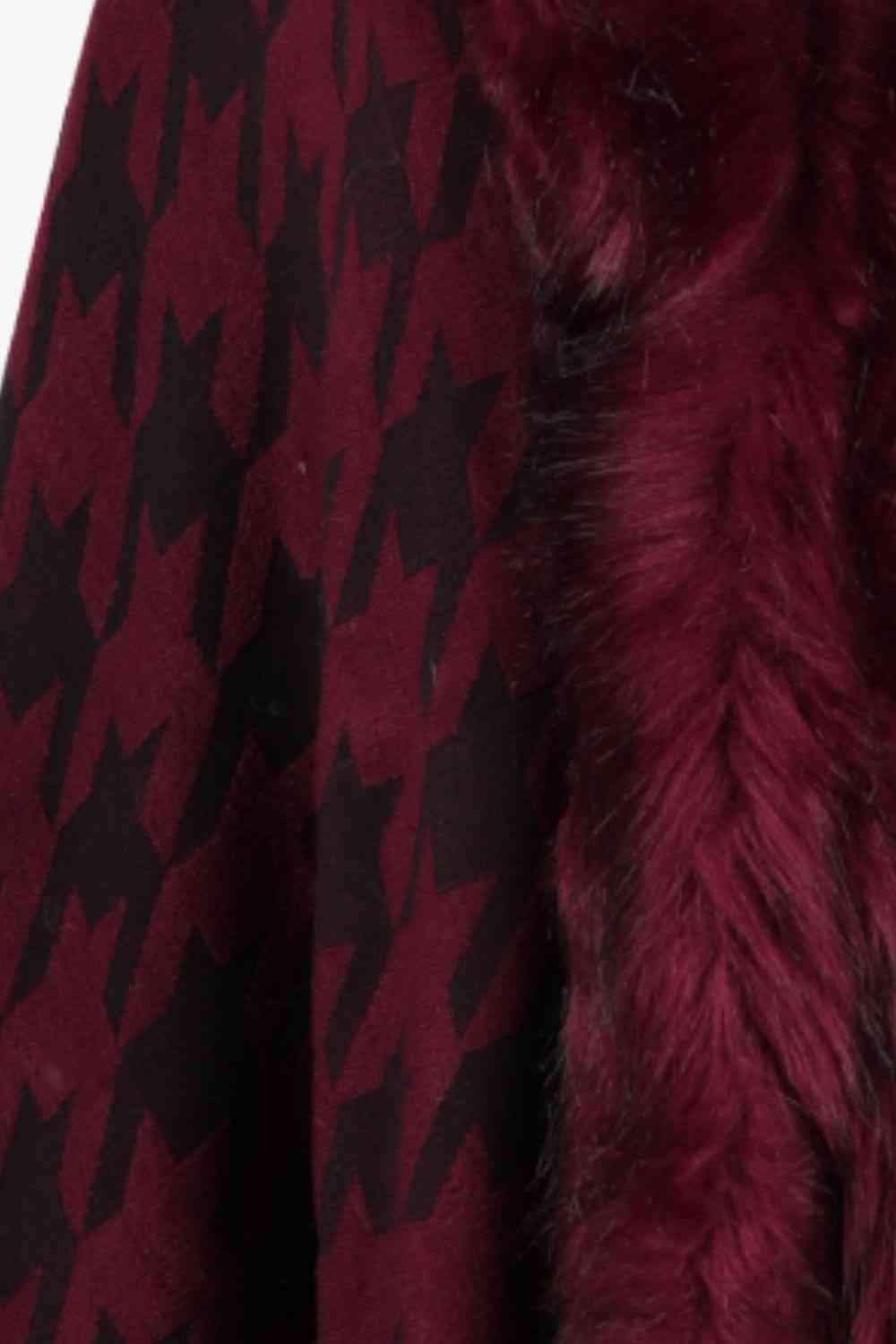 Houndstooth Fringe Hem Poncho - Trendsi - Flyclothing LLC
