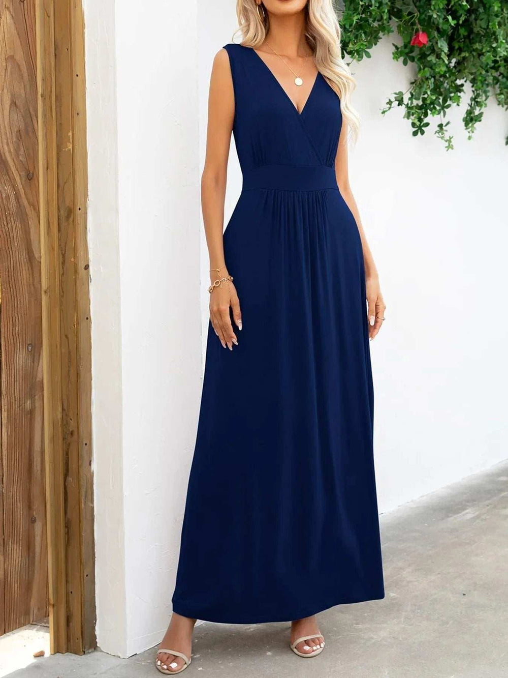 Surplice Neck Sleeveless Maxi Dress - Trendsi - Flyclothing LLC