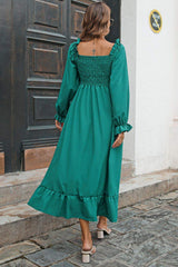Smocked Ruffle Hem Flounce Sleeve Dress - Trendsi - Flyclothing LLC