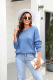 Round Neck Ribbed Long Sleeve Sweater - Trendsi - Flyclothing LLC