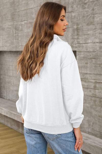 Quarter Zip Dropped Shoulder Sweatshirt - Trendsi - Flyclothing LLC