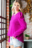 First Love Texture Puff Sleeve Round Neck Blouse - Trendsi