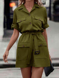 Tie Waist Collared Dress - Trendsi