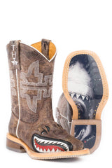 Tin Haul LITTLE BOYS SHARKY WITH MAN EATER SOLE BROWN LEATHER UPPER - Tin Haul - Flyclothing LLC
