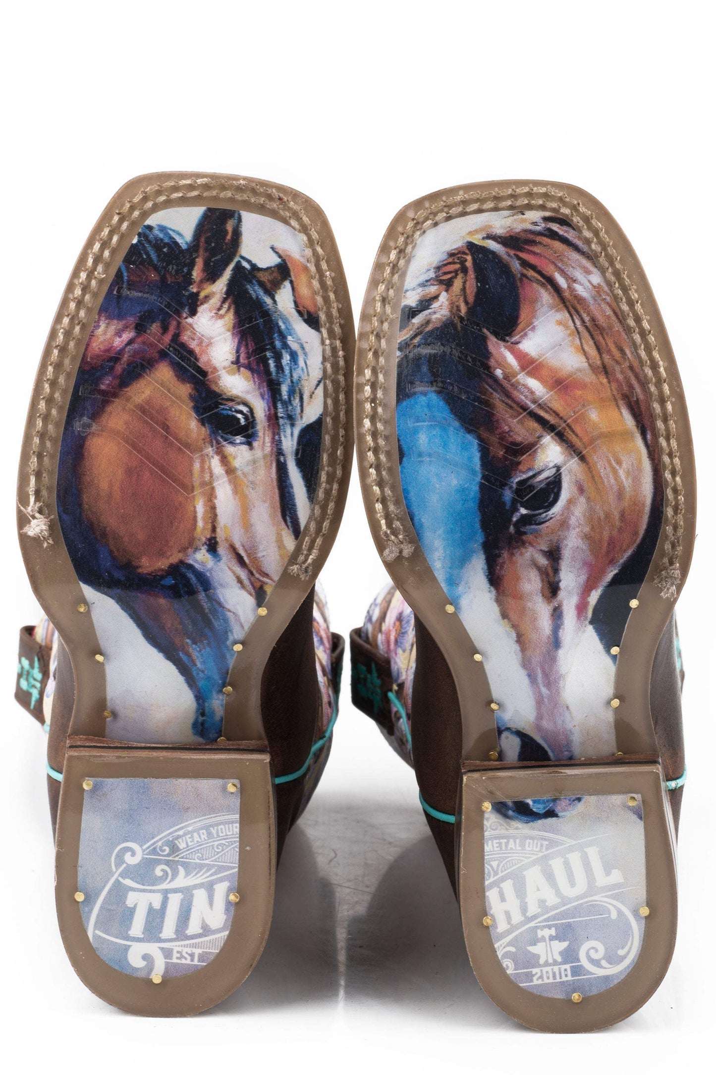 Tin Haul LITTLE GIRLS CHESTNUT AND DAISY WITH MY BEST FRIEND SOLE LEATHER BURNISHED DARK BROWN VAMP WITH HORSES AND FLOWERS PRINTED UPPER - Tin Haul - Flyclothing LLC