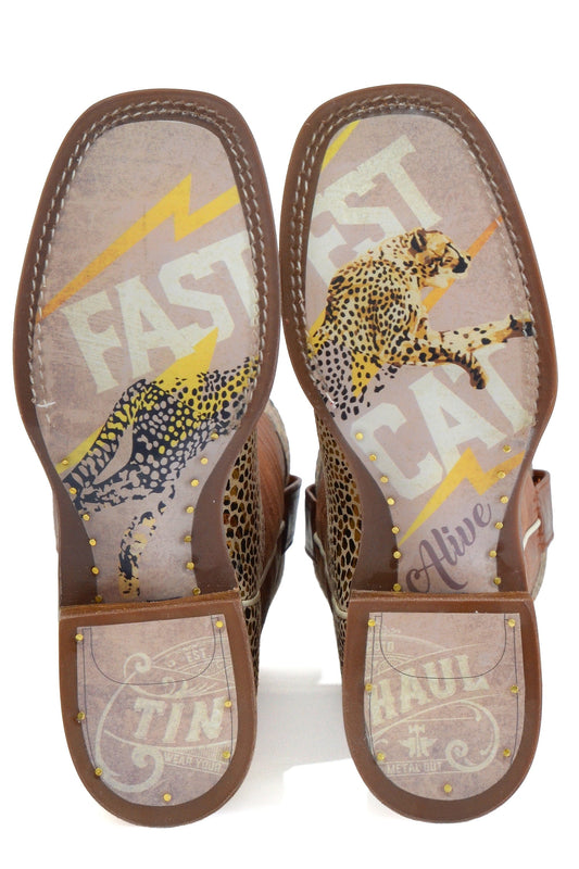 Tin Haul WOMENS GOLDEN CHEETAH WITH FASTEST CAT ALIVE SOLE - Flyclothing LLC