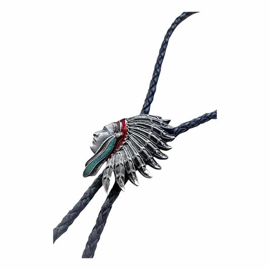 Pewter Indian Chief with Turquoise Western Bolo Tie - Rockmount Clothing - Flyclothing LLC