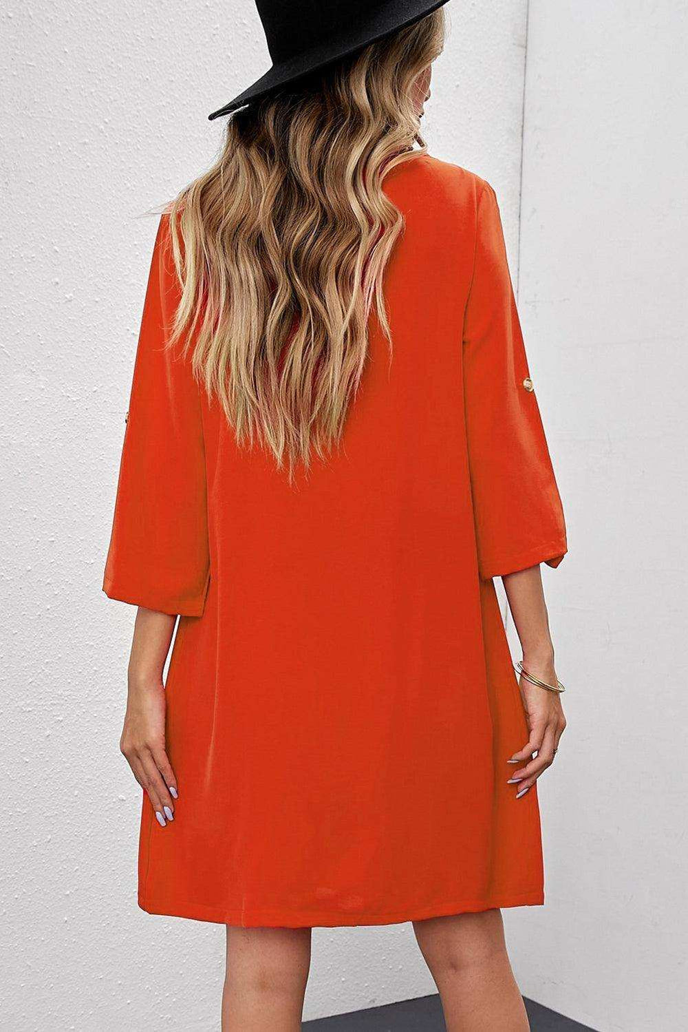 Buttoned V-Neck Dress - Trendsi - Flyclothing LLC