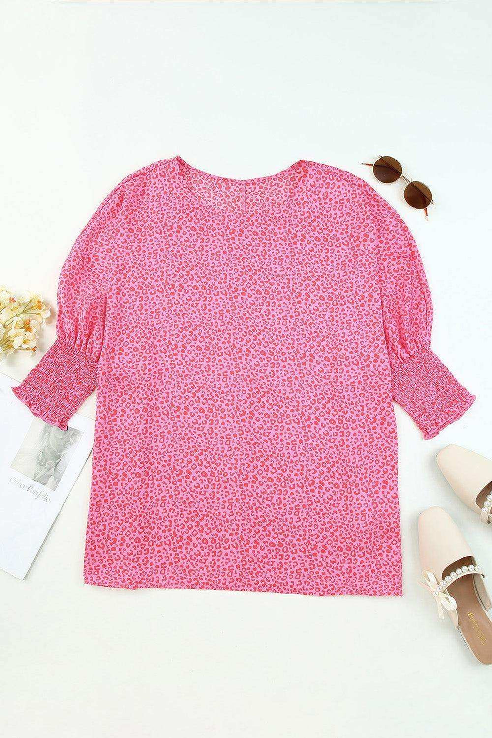 Leopard Smocked Flounce Sleeve Blouse - Trendsi - Flyclothing LLC