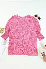 Leopard Smocked Flounce Sleeve Blouse - Trendsi