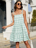 Plaid Tie-Shoulder Sleeveless Tiered Dress - Trendsi - Flyclothing LLC