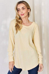 Basic Bae Full Size Ribbed Round Neck Slit T-Shirt - Trendsi - Flyclothing LLC