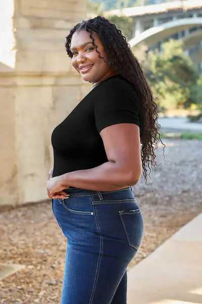 Basic Bae Full Size Round Neck Short Sleeve Bodysuit - Trendsi - Flyclothing LLC