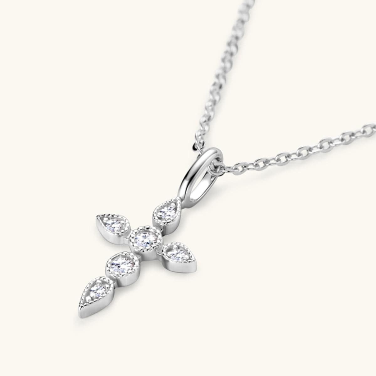925 Sterling Silver Moissanite Cross Pendant Necklace - Trendsi