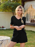 V-Neck Short Sleeve Top and Pocketed Shorts Lounge Set - Trendsi - Flyclothing LLC