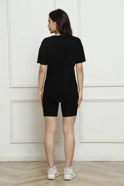 Round Neck Short Sleeve T-Shirt and Shorts Set - Trendsi - Flyclothing LLC
