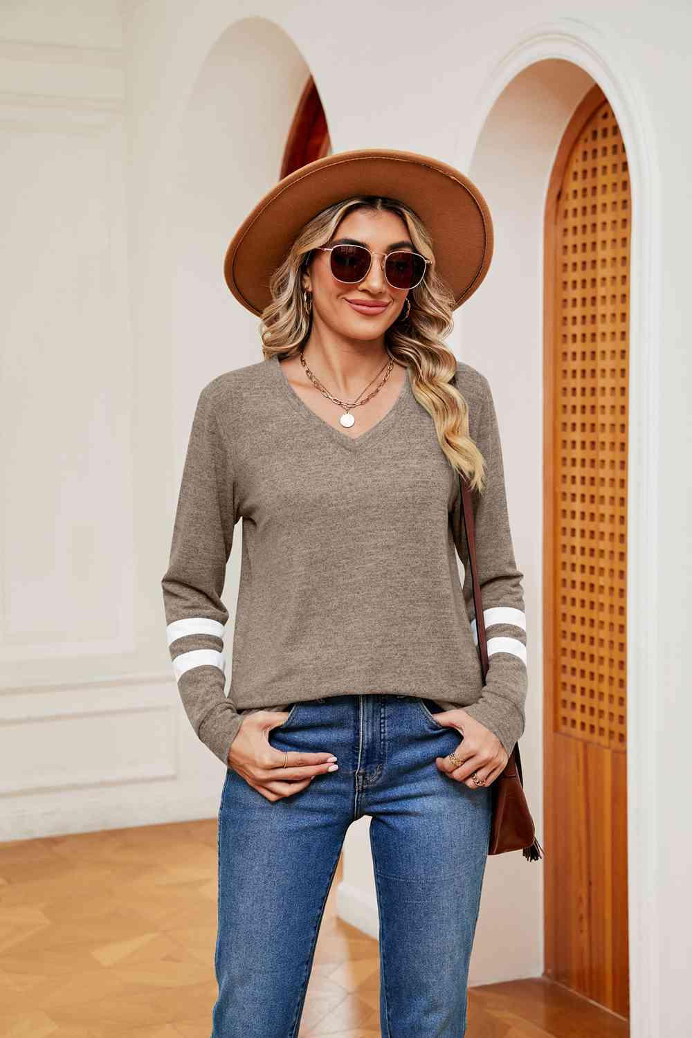 V-Neck Long Sleeve T-Shirt - Trendsi - Flyclothing LLC