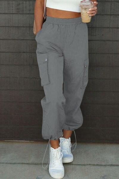 Drawstring Elastic Waist Pants with Pockets - Trendsi