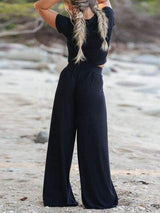 Round Neck Short Sleeve Top and Pocketed Pants Set - Trendsi - Flyclothing LLC