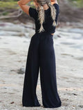 Round Neck Short Sleeve Top and Pocketed Pants Set - Trendsi