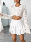 Openwork Round Neck Knit Top - Trendsi
