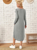 Pocketed Round Neck Long Sleeve Tee Dress - Trendsi - Flyclothing LLC