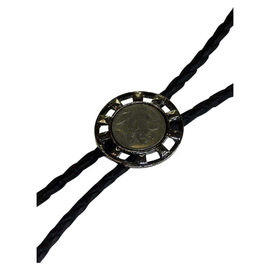 Silver Wagon Wheel with Genuine Buffalo Nickel Western Bolo Tie - Rockmount Clothing - Flyclothing LLC