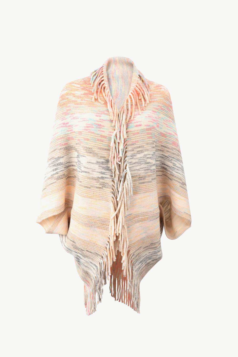 Multicolored Fringe Trim Poncho - Trendsi - Flyclothing LLC
