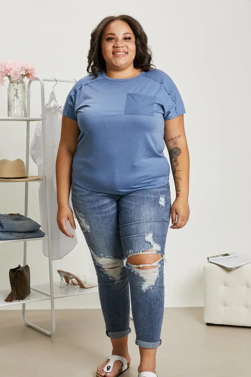 Sew In Love Stay and Chat Love Full Size Pocket Tee - Trendsi - Flyclothing LLC