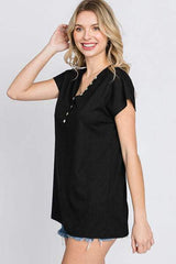 Heimish Full Size Front Button V-Neck Short Sleeve T-Shirt - Trendsi - Flyclothing LLC