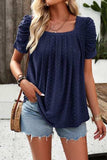Eyelet Square Neck Puff Sleeve T-Shirt - Trendsi - Flyclothing LLC