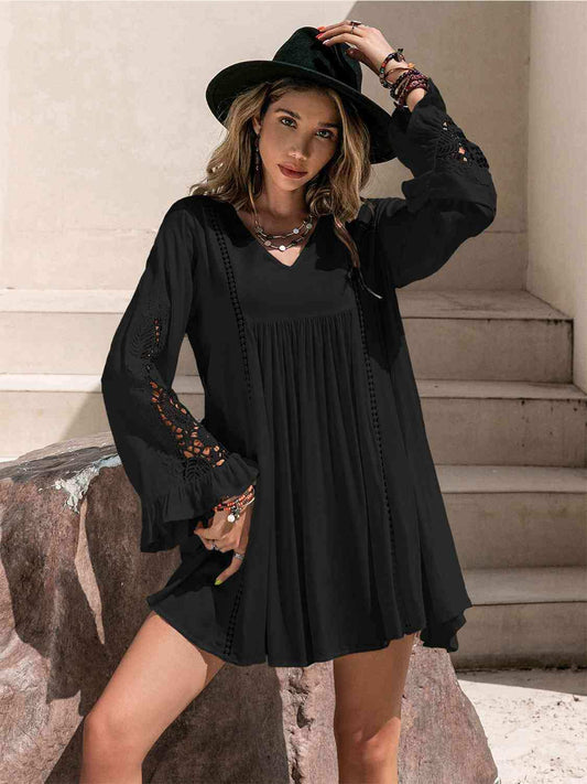 Lace Detail V-Neck Mini Dress - Trendsi - Flyclothing LLC