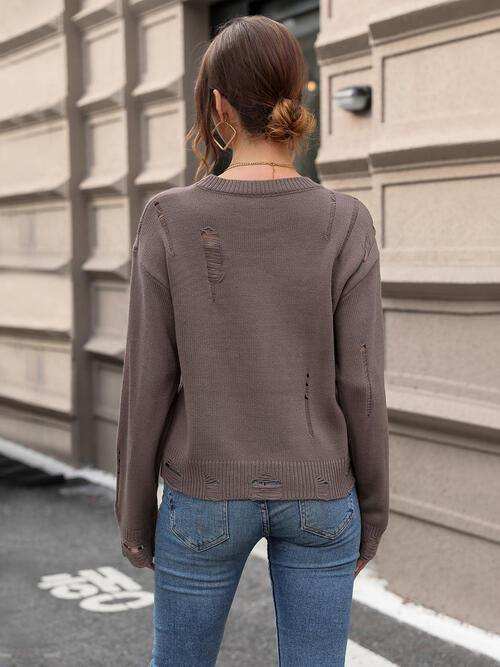 Cutout Round Neck Long Sleeve Sweater - Trendsi - Flyclothing LLC