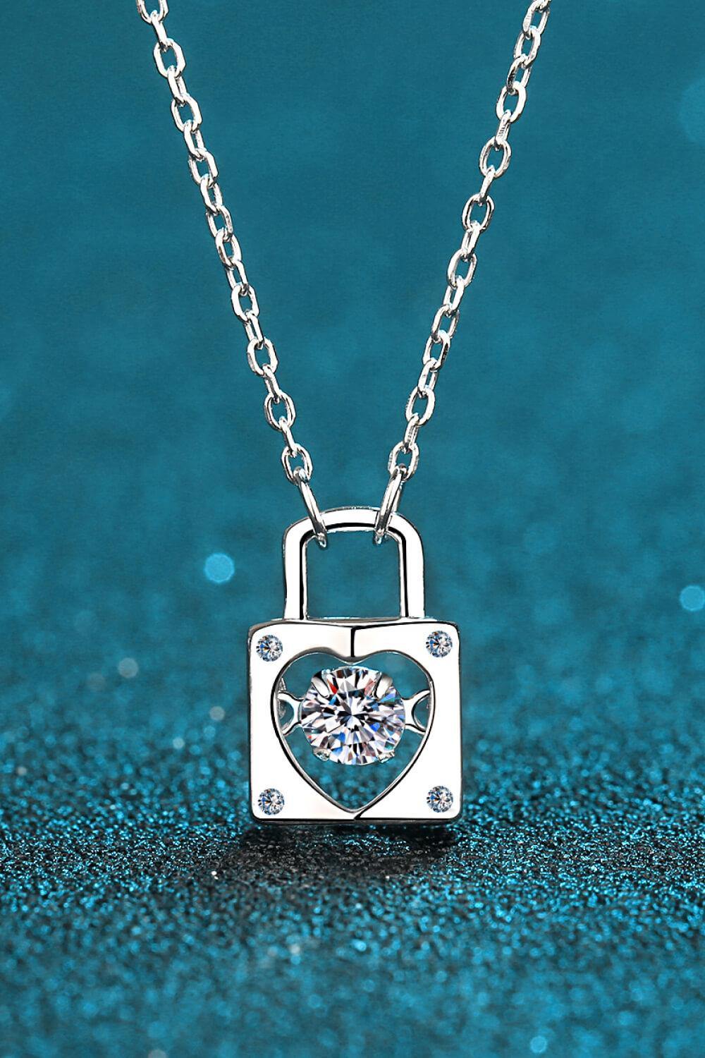 Moissanite Lock Pendant Necklace - Trendsi