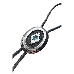 Silver Southwest Pattern with Turquoise Inlay Western Bolo Tie - Flyclothing LLC