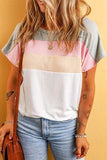 Color Block Round Neck Short Sleeve T-Shirt - Trendsi - Flyclothing LLC