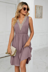 Contrast V-Neck Sleeveless Dress - Trendsi - Flyclothing LLC