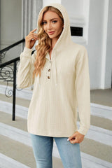 Cable-Knit Long Sleeve Hoodie - Trendsi